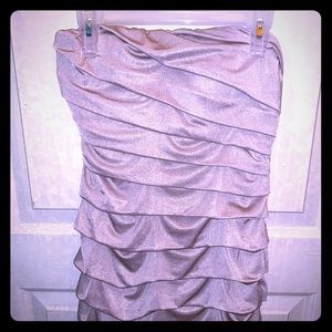 Gold strapless ruffle dress